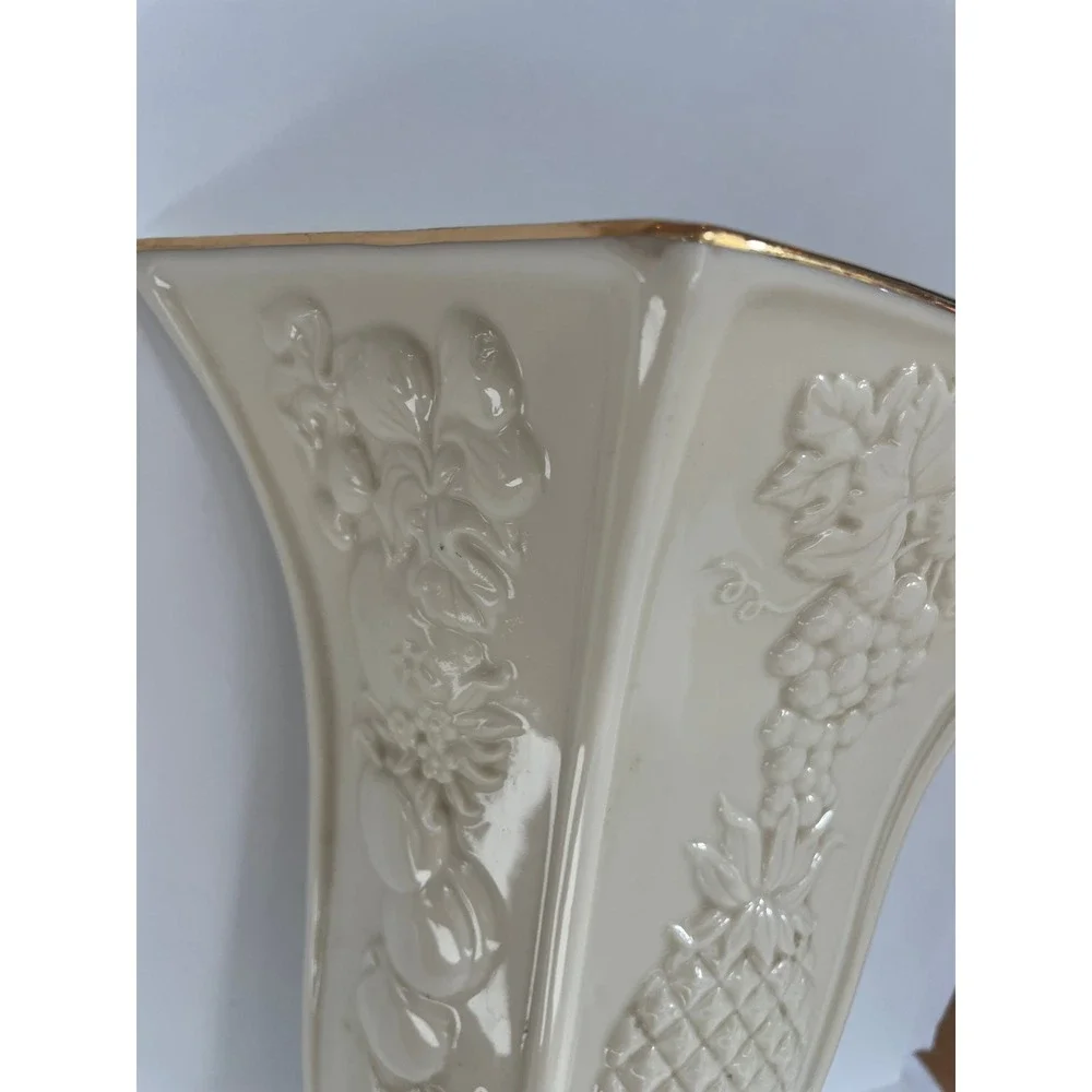 Lenox Fruits of Life Wall Vase Fine Ivory‎ China Gold Trim 2001 Embossed Pocket